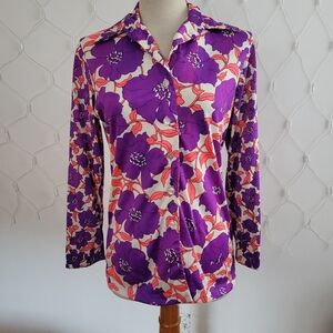 Vintage Catalina Button Down Shirt • Dagger Collar • Purple & Orange • Sz Medium